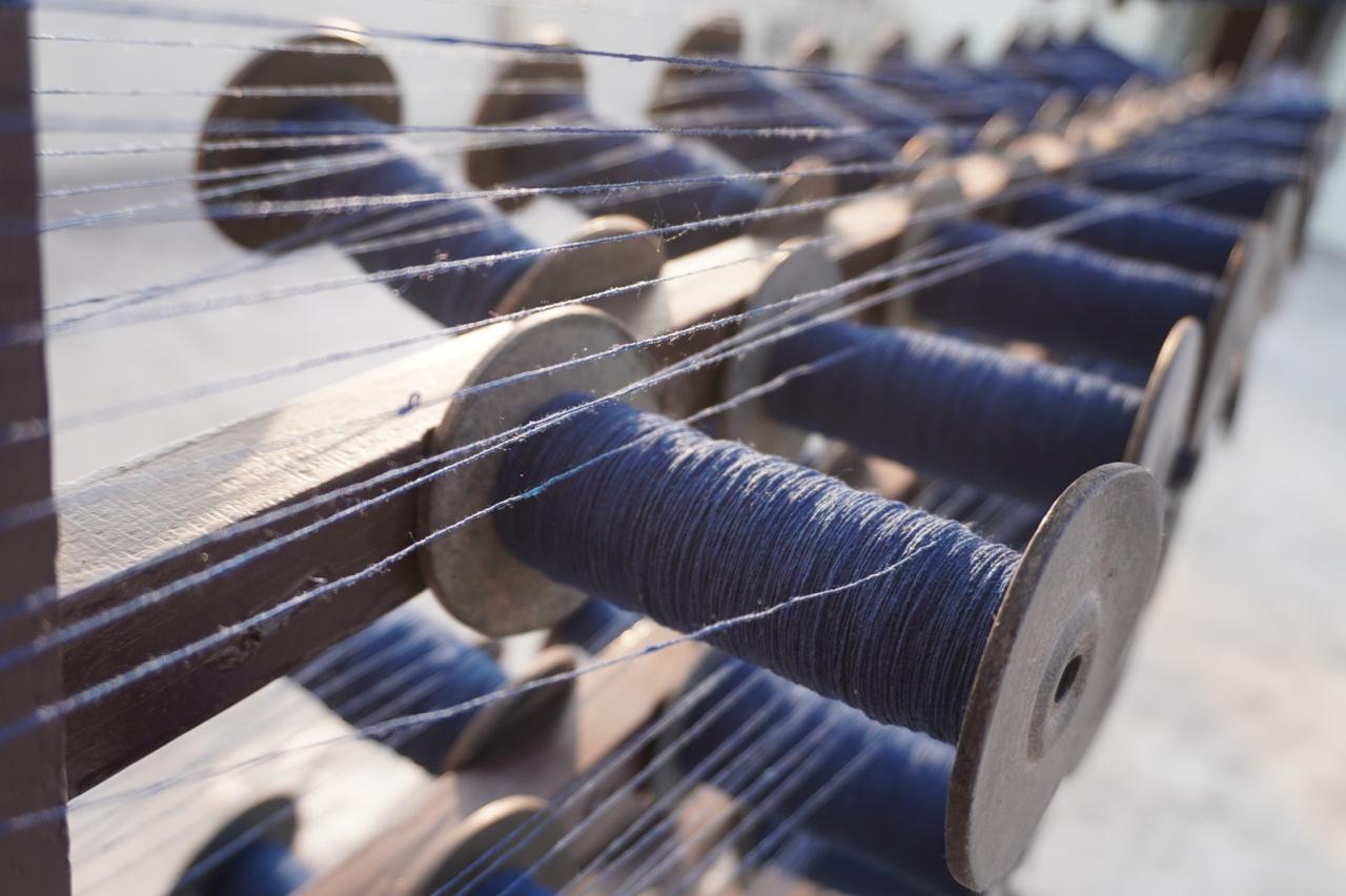 Indigo yarn spools